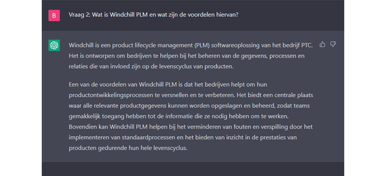 ChatGPT antwoord op de vraag: Wat is Windchill PLM en wat zijn de voordelen hiervan?