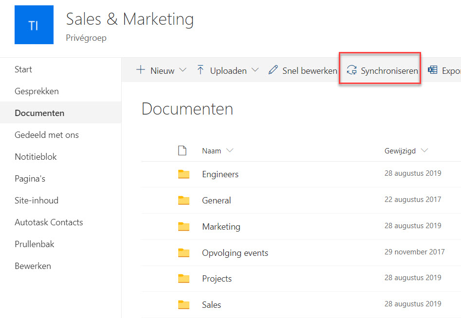 SharePoint folder synchroniseren