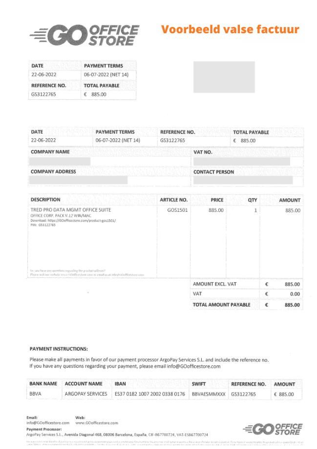 Valse factuur Go Office store