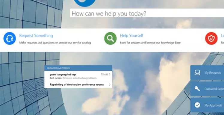 Voorbeeld van het homescherm van de 4me selfservice app
