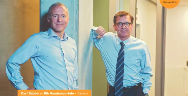 Ondernemers en bedrijfsleiders van Savaco Carl Sabbe en Rik Vandemoortele op de cover van de ondernemers magazine