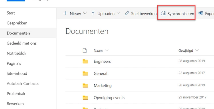 SharePoint folder synchroniseren